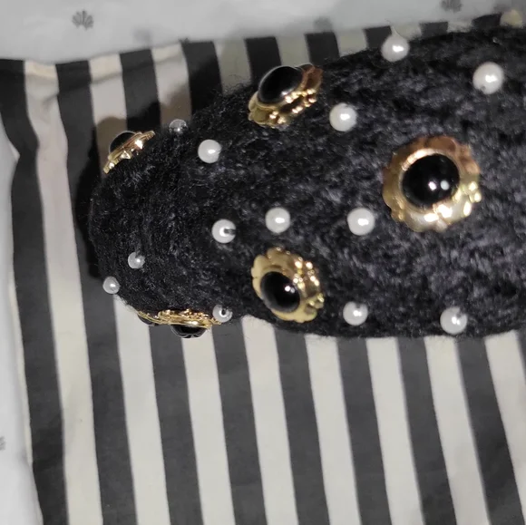 Lele sadoughi Dahlia Eva cabochon knotted headband black 